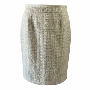 Anne Klein Tweed Skirt Size 8 Straight Pencil Lined Ivory w/ Shimmering Threads